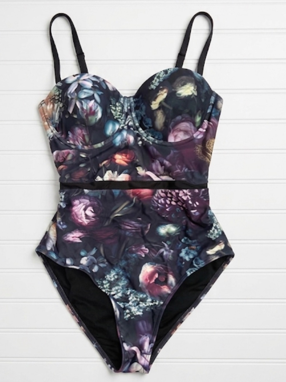 Ted Baker Black Floral One-Piece Swimsuit with Floral Accents Size 8